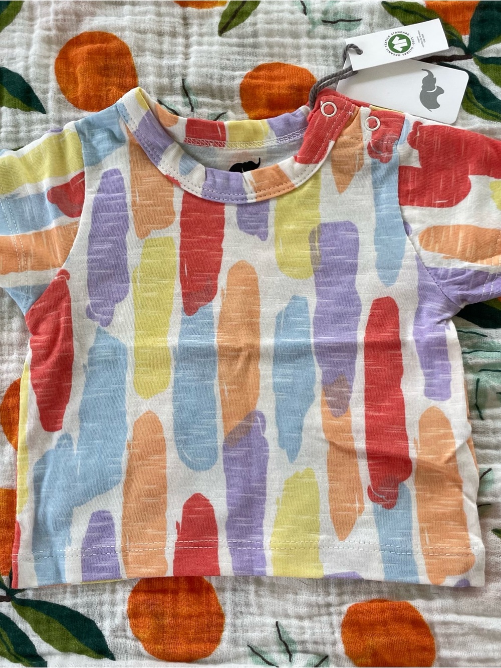 Monica + andy Multi Short Sleeve Baby Tee with Snap Closure- 0-3M
